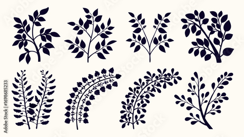 Elegant botanical branch silhouettes create stunning natural designs for creative projects