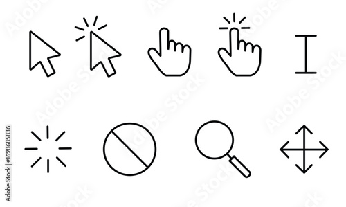 editable stroke vector icon set of mouse cursors
