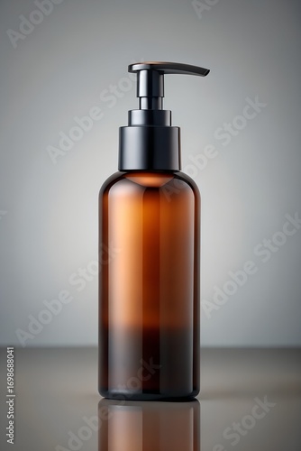 Wallpaper Mural Amber glass bottle with dispenser for cosmetics on gray gradient background Torontodigital.ca