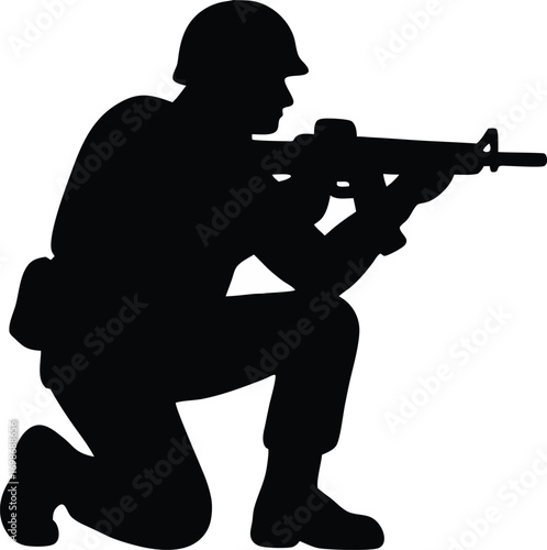 Vietcong soldier with rifle gun in Vietnam war silhouette vector, military man in the battle