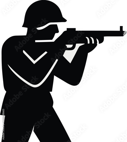 Vietcong soldier with rifle gun in Vietnam war silhouette vector, military man in the battle