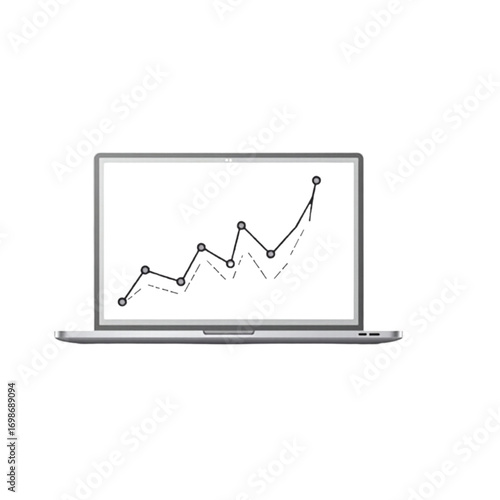 Vector illustration of a laptop with growth chart on screen, business analytics and financial data concept