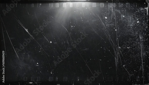 Heavily scratched, black & white negative film with dust, hairs, and artifacts