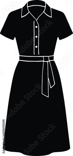 silhouette, shirt dress with belt, collar and button placket indicated by outline only