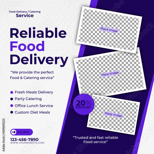 Food Delivery and Catering Service Social Media Post (Purple color)