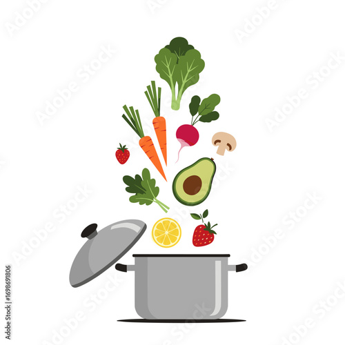 Healthy cooking with fresh vegetables fruits and ingredients being prepared for a delicious meal