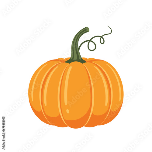 A whimsical orange pumpkin with a green stem and curling vine perfect for autumn harvest and halloween decorations