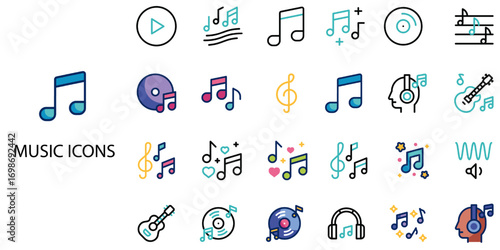 Music simple concept 24 color icons set .Vector illustration.
