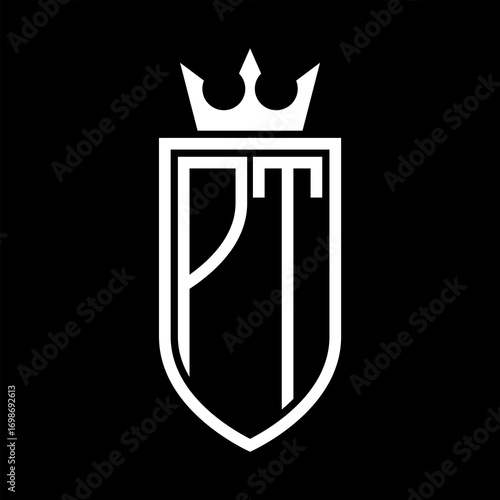 PT Vector logo of initials shield with crown and minimalist, elegant style