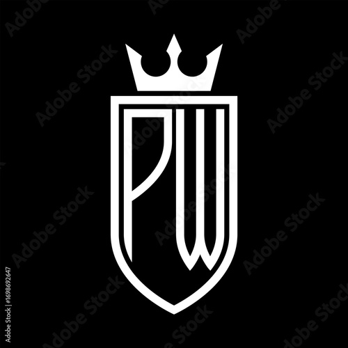 PW Vector logo of initials shield with crown and minimalist, elegant style
