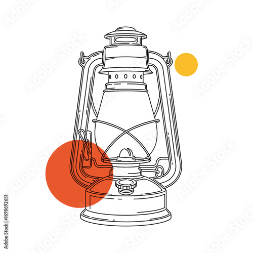 Vintage kerosene hurricane lamp illustration with retro design elements and rustic charm for historical or camping themes