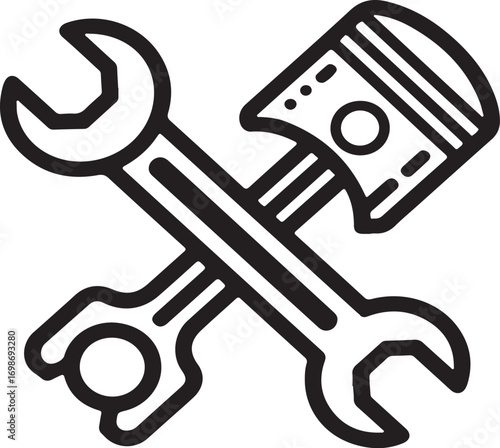 Crossed wrenches and piston icon spanner engine