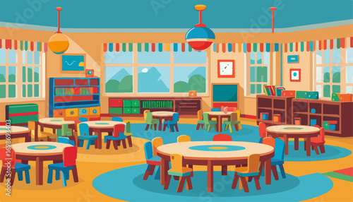 Colorful Kindergarten Classroom Vector Illustration