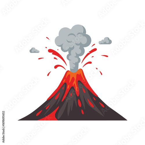 An exploding volcano releasing fiery lava smoke and ash into the sky