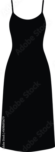 silhouette, slip dress, spaghetti straps, midi length, straight hem