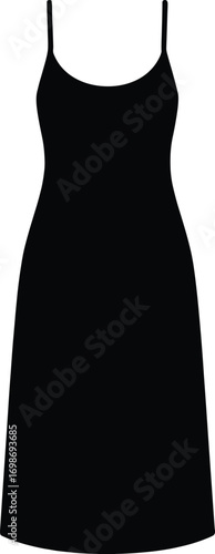 silhouette, slip dress, spaghetti straps, midi length, straight hem
