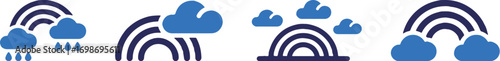 rainbow, cloud, rain, weather, sky, storm, sun, forecast, icon, symbol, graphic, design, illustration, flat, simple, blue, dark blue, nature, atmospheric, meteorological, climate, season, wet, drops, 