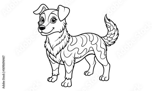 Jack dog Kids t shirt design silhouette and vector line art, Detailed Line Art, Perfect for Relaxation and Stress Relief, Great for Adult Coloring Books or Printable Art Therapy Activities.