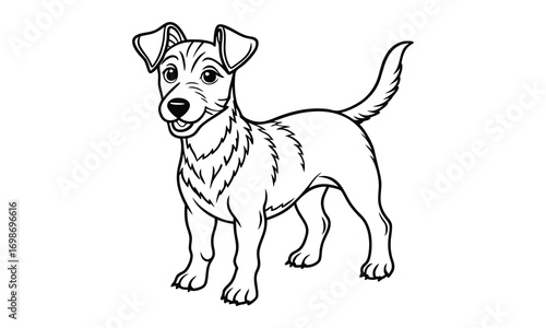 Jack dog Kids t shirt design silhouette and vector line art, Detailed Line Art, Perfect for Relaxation and Stress Relief, Great for Adult Coloring Books or Printable Art Therapy Activities.