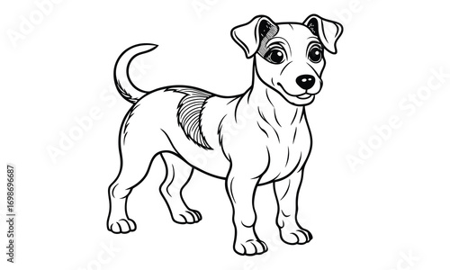 Jack dog Kids t shirt design silhouette and vector line art, Detailed Line Art, Perfect for Relaxation and Stress Relief, Great for Adult Coloring Books or Printable Art Therapy Activities.