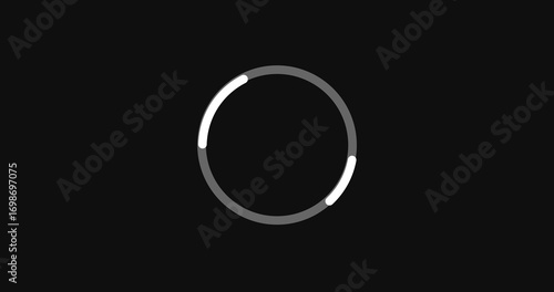 Loading circle moving on a black background, loading icon for download upload progress, load game screen data, buffering process. Load charging cyberspace timing circling feature. Loading screen.