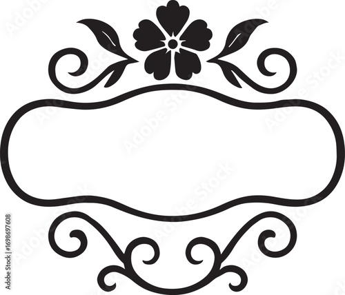 Decorative floral calligraphic label vector, ideal for elegant, vintage, and luxury design projects.