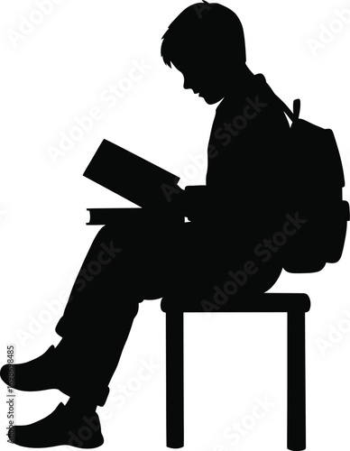 a person reading book seated on chair silhouette on transparent background