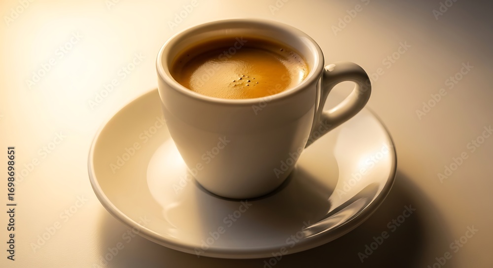 Obraz premium Close-up of a Delicate Espresso Cup and Saucer, Golden Light
