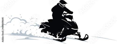 man riding snowmobile in winter scene silhouette on transparent background