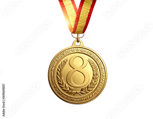 Isolated Gold Round Medal with Victory Theme