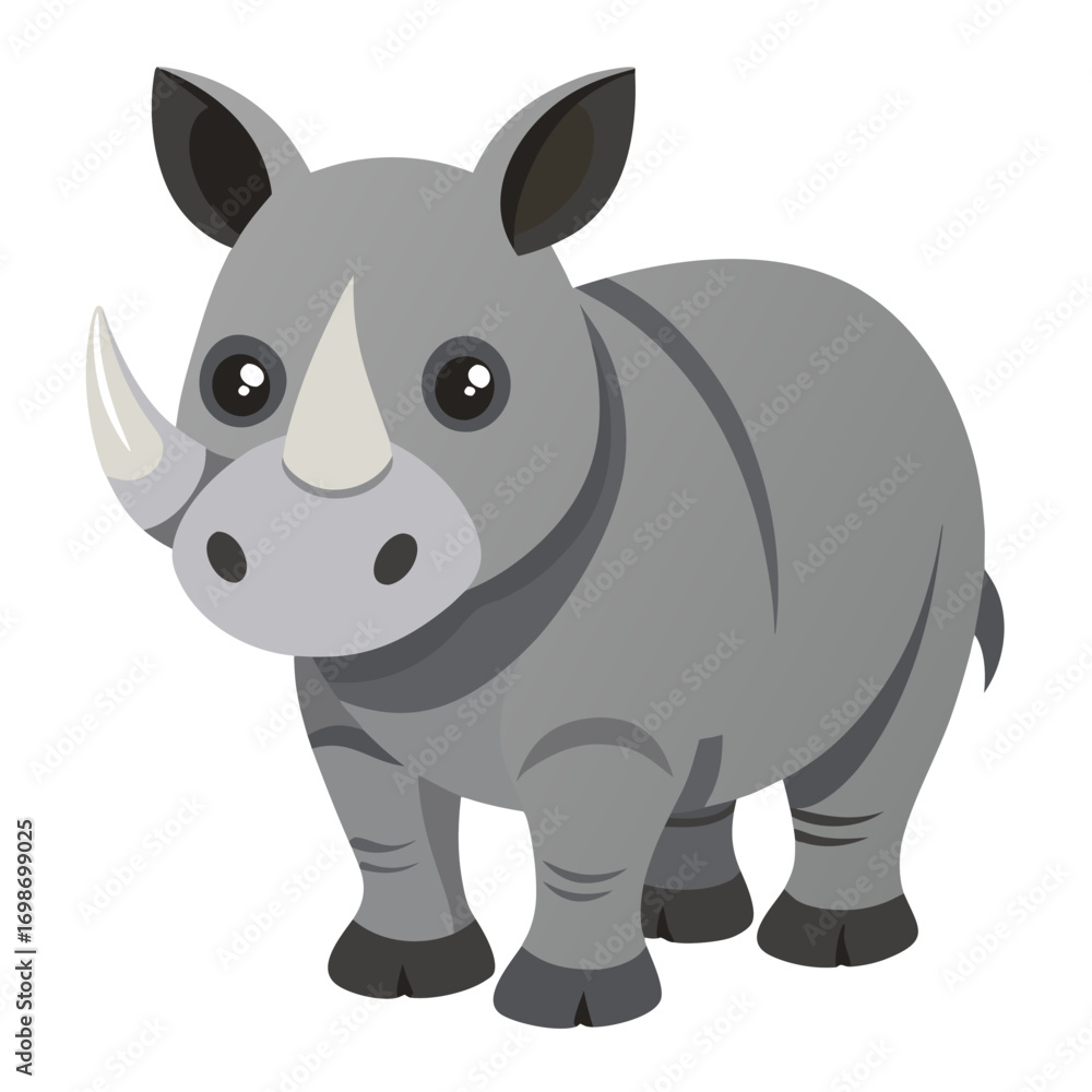 Fototapeta premium Adorable rhino cartoon illustration is perfect for children's books and educational materials, this cute animal graphic will bring a smile to any project with its playful design