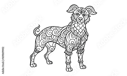 Sophie dog Adult t shirt design silhouette and vector line art, High-Quality Illustration, Ideal for Relaxation and Stress Relief, Perfect for Adult Coloring Books and Printable Art Therapy.