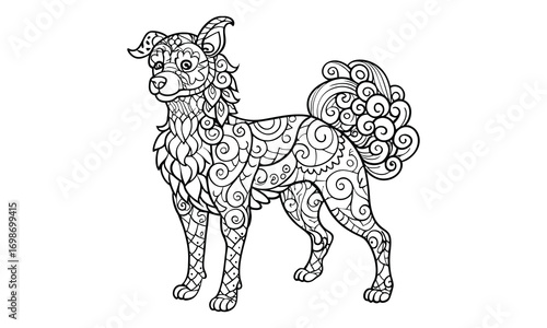 Sophie dog Adult t shirt design silhouette and vector line art, High-Quality Illustration, Ideal for Relaxation and Stress Relief, Perfect for Adult Coloring Books and Printable Art Therapy.