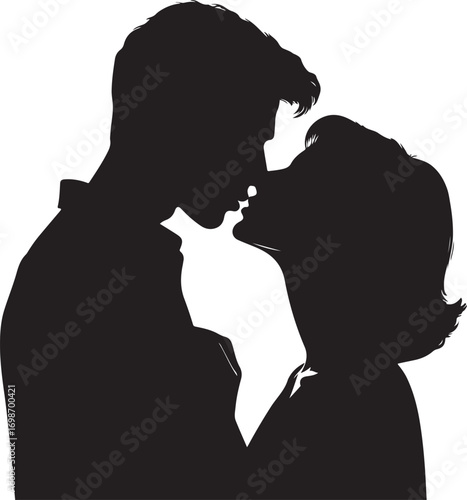 Silhouette of a Couple Kissing with Their Foreheads Touching Keywords: couple, love, romance, kiss, kissing, silhouette, romantic, embrace, intimacy, relationship, affection, passion, tender, two