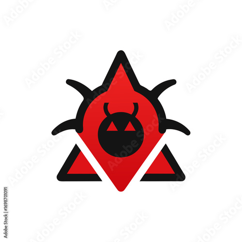 Red and black devilish bug icon with spiky halo