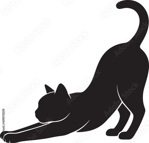 Playful cat stretching out gracefully in a vibrant illustration