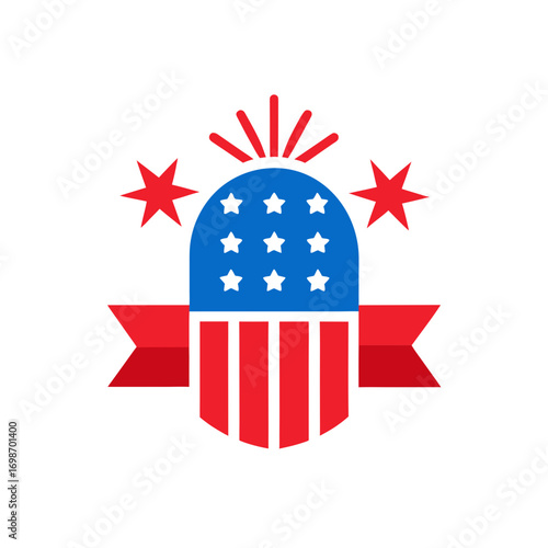 American flag inspired emblem with stars and stripes design