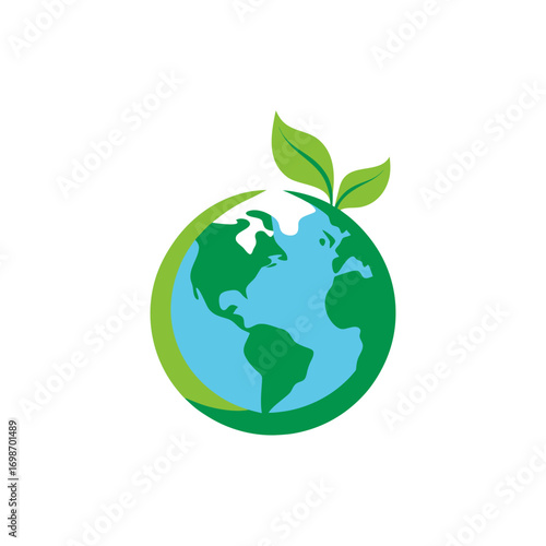 Green earth with growing leaves symbol