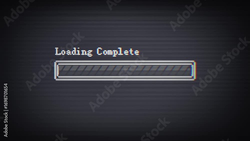 4K Retro Loading Bar Animation Progress and Completion Grey Monochrome Old TV Isolated Background