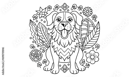 Bentley dog Kids t shirt design silhouette and vector line art, High-Quality Illustration, Ideal for Relaxation and Stress Relief, Perfect for Adult Coloring Books and Printable Art Therapy.