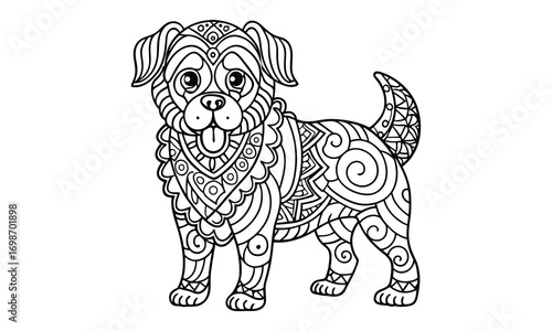 Bentley dog Kids t shirt design silhouette and vector line art, High-Quality Illustration, Ideal for Relaxation and Stress Relief, Perfect for Adult Coloring Books and Printable Art Therapy.