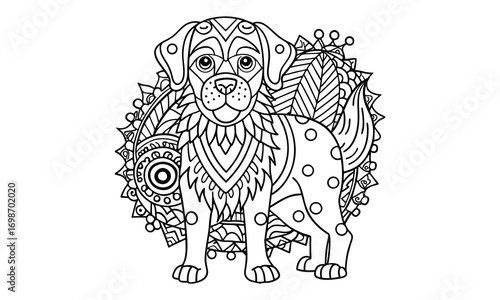 Bentley dog Kids t shirt design silhouette and vector line art, High-Quality Illustration, Ideal for Relaxation and Stress Relief, Perfect for Adult Coloring Books and Printable Art Therapy.