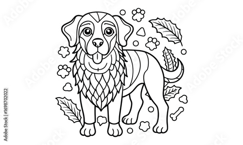 Bentley dog Kids t shirt design silhouette and vector line art, High-Quality Illustration, Ideal for Relaxation and Stress Relief, Perfect for Adult Coloring Books and Printable Art Therapy.