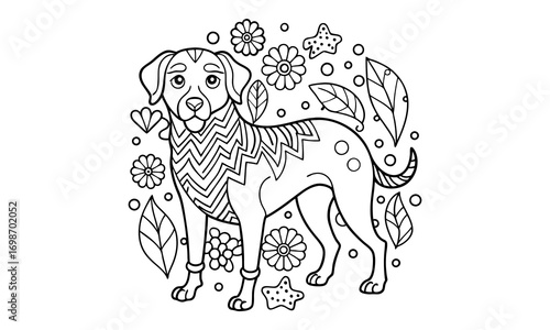Bentley dog Kids t shirt design silhouette and vector line art, High-Quality Illustration, Ideal for Relaxation and Stress Relief, Perfect for Adult Coloring Books and Printable Art Therapy.