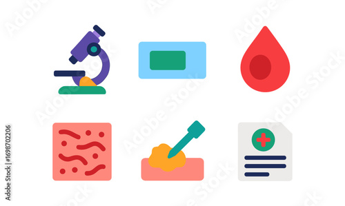 Pathology tools icons set for laboratory and medical design projects