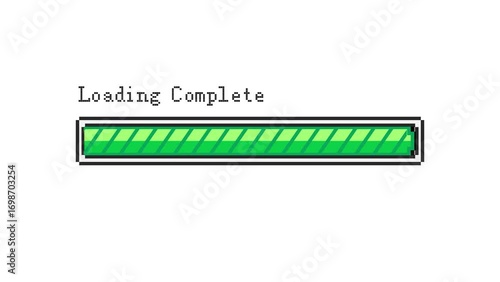 4K Pixelated Loading Bar Animation, Green Bar Progressing to Completion on White Isolated Background