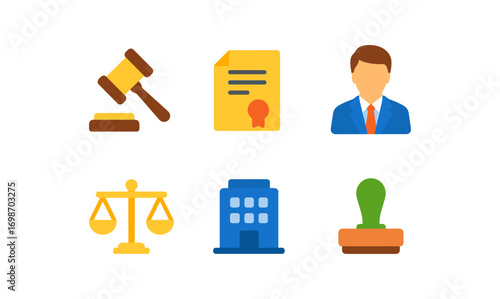 Corporate law icons set for legal and business design projects