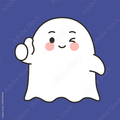 Cute Ghost Winking Emote Vector with Cheerful Expression on Blue Background