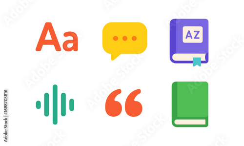 Comprehensive linguistics icon set for language studies and communication design