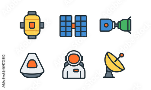 Space station icons for futuristic design elements and technology projects